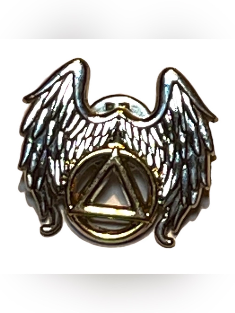 Gold + Silver - Sobriety Wings of Recovery Lapel Pin AA Wings Triangle Circle